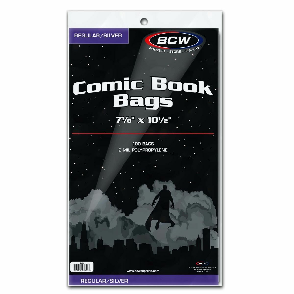 100 – BCW Regular / Silver 2-Mil Polypropylene Comic Book Bags 7-1/8″ x 10-1/2″