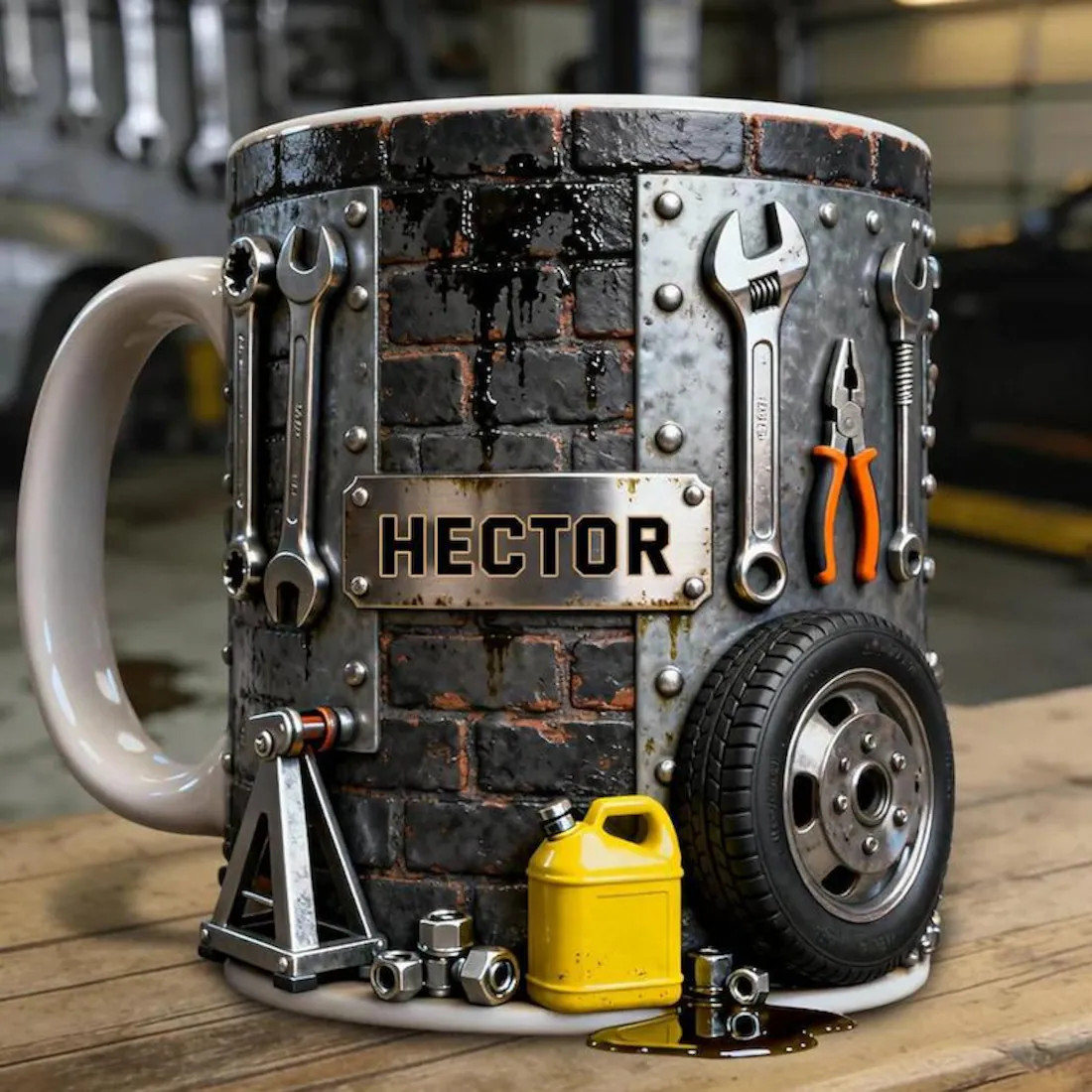 Personalized Mechanic 3D Effect Coffee Mug – Custom Name Garage Mug –