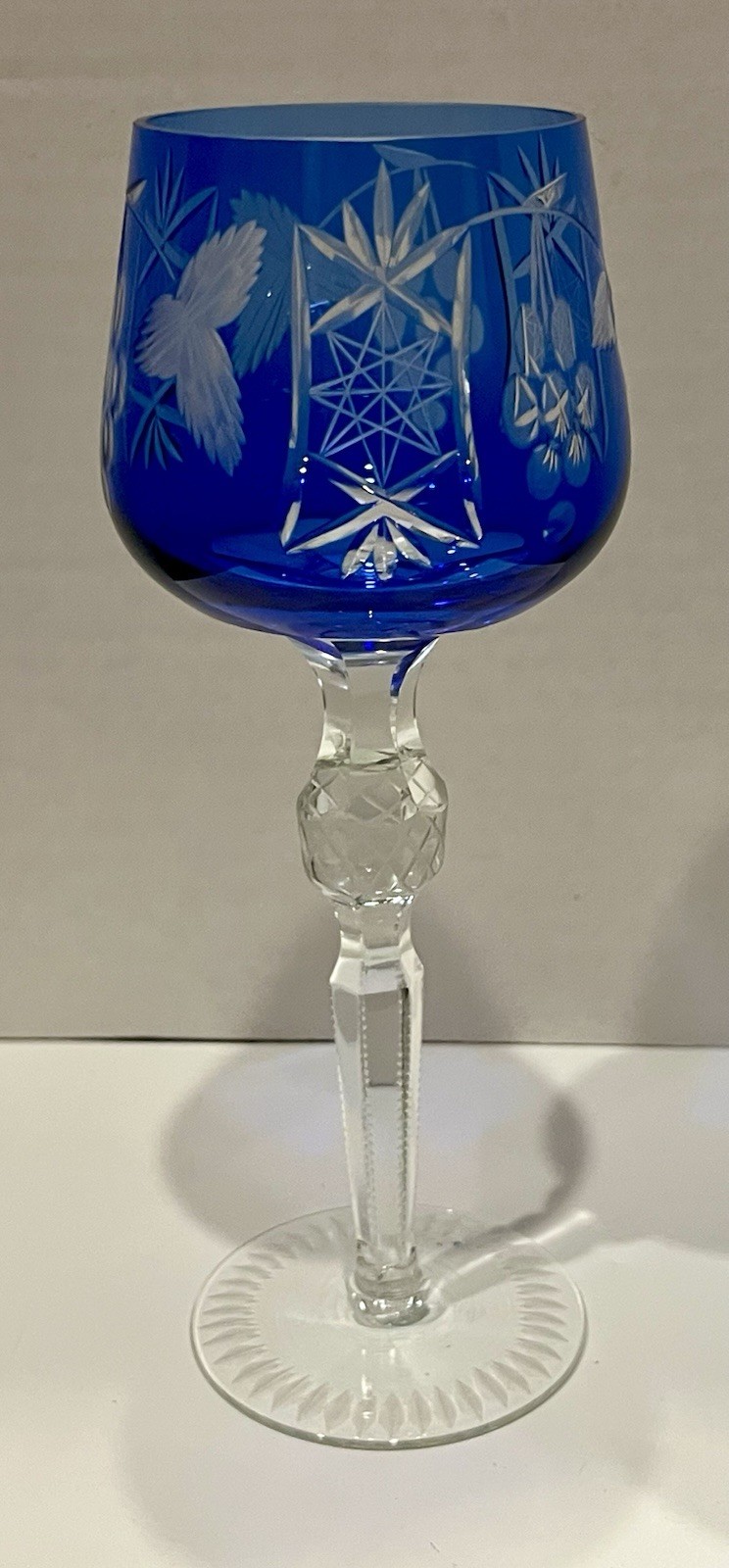 Bohemian Hortensia Crystal Wine Glass In Blue Color 8 3/8″ Tall