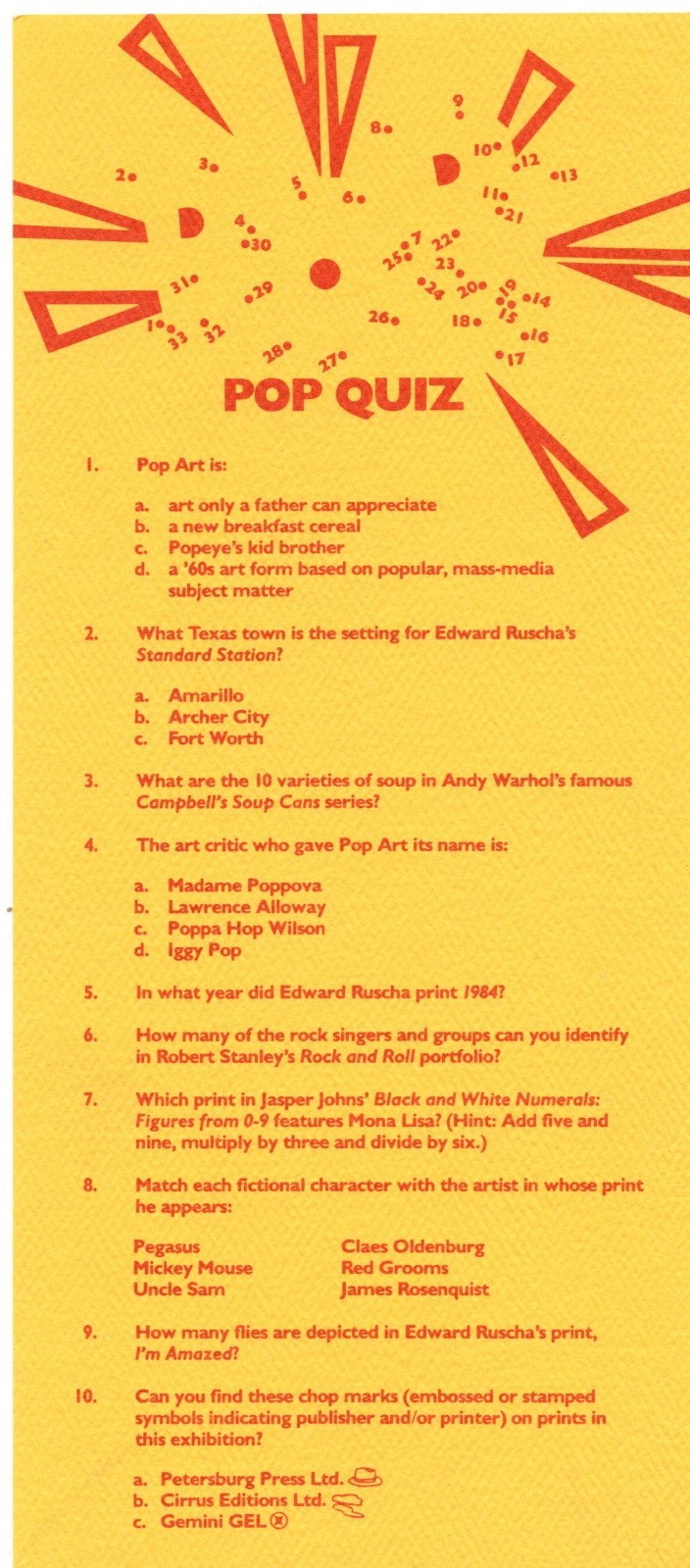 Andy Warhol Roy Lichtenstein 1984 Pop Art Print Exhibition Mailer Fort Worth