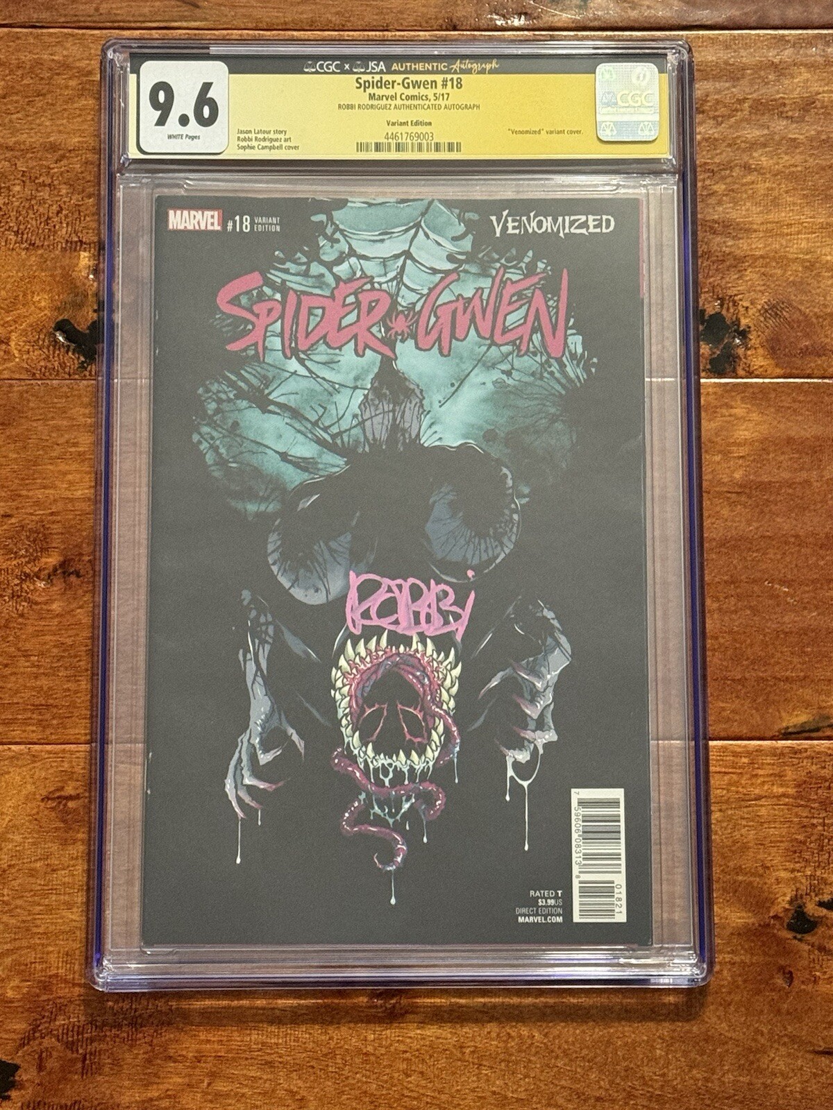 Spider Gwen 18 CGC 9.6 JSA Venomized Signed Robbi Rodriguez 2017 Sophie Campbell
