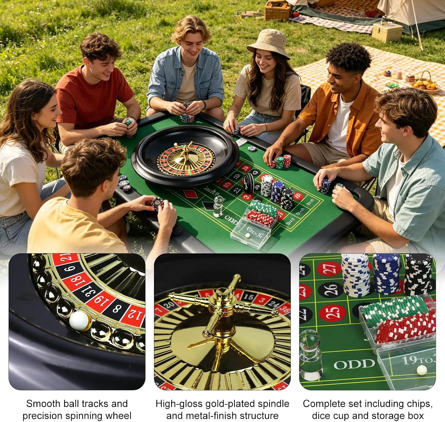 Casino Night Complete Game Set Include 16” Green Roulette Wheel 35″ X 16″ Rubbe