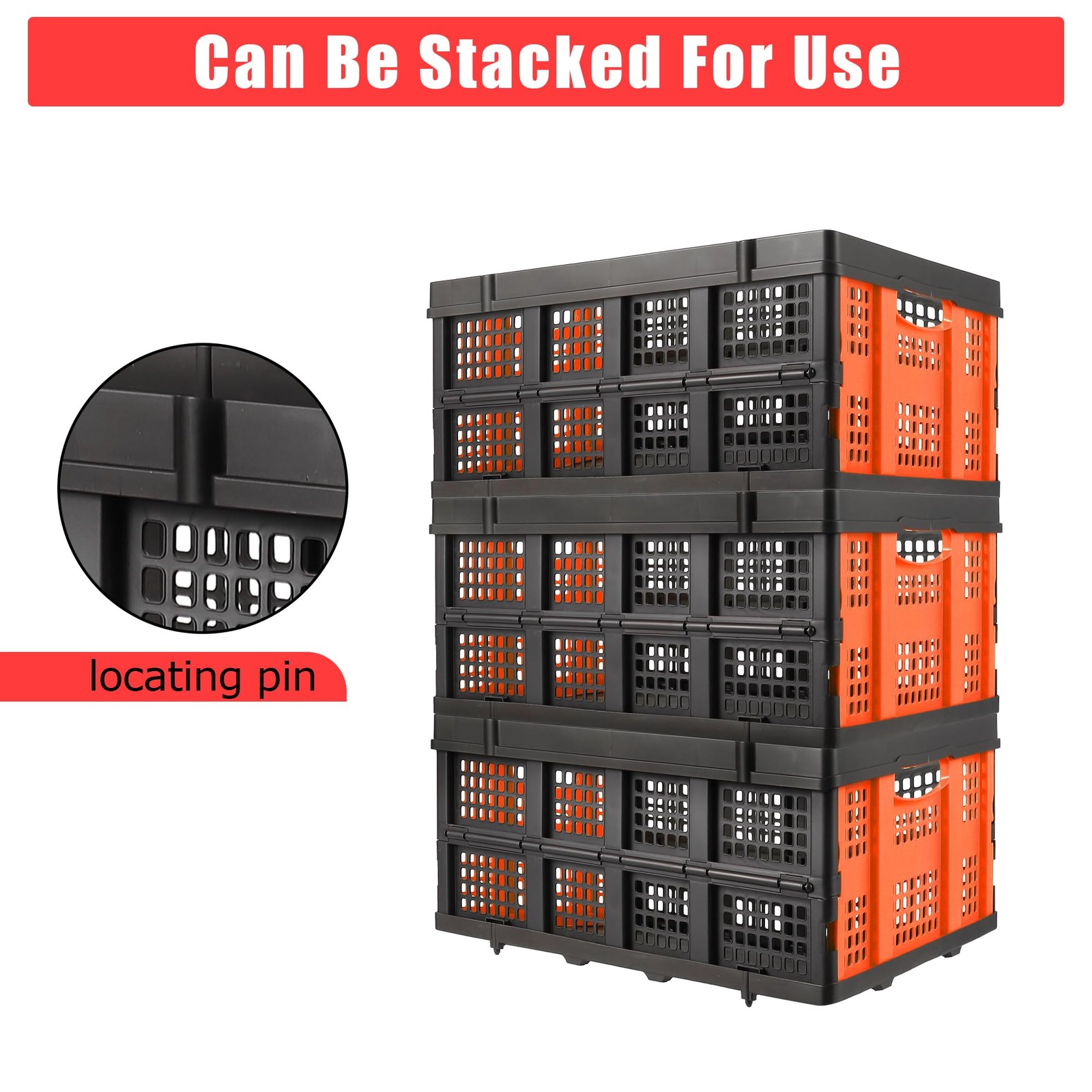 Garvee Collapsible Crate 55L Foldable Plastic Milk Crate Side Handles Heavy
