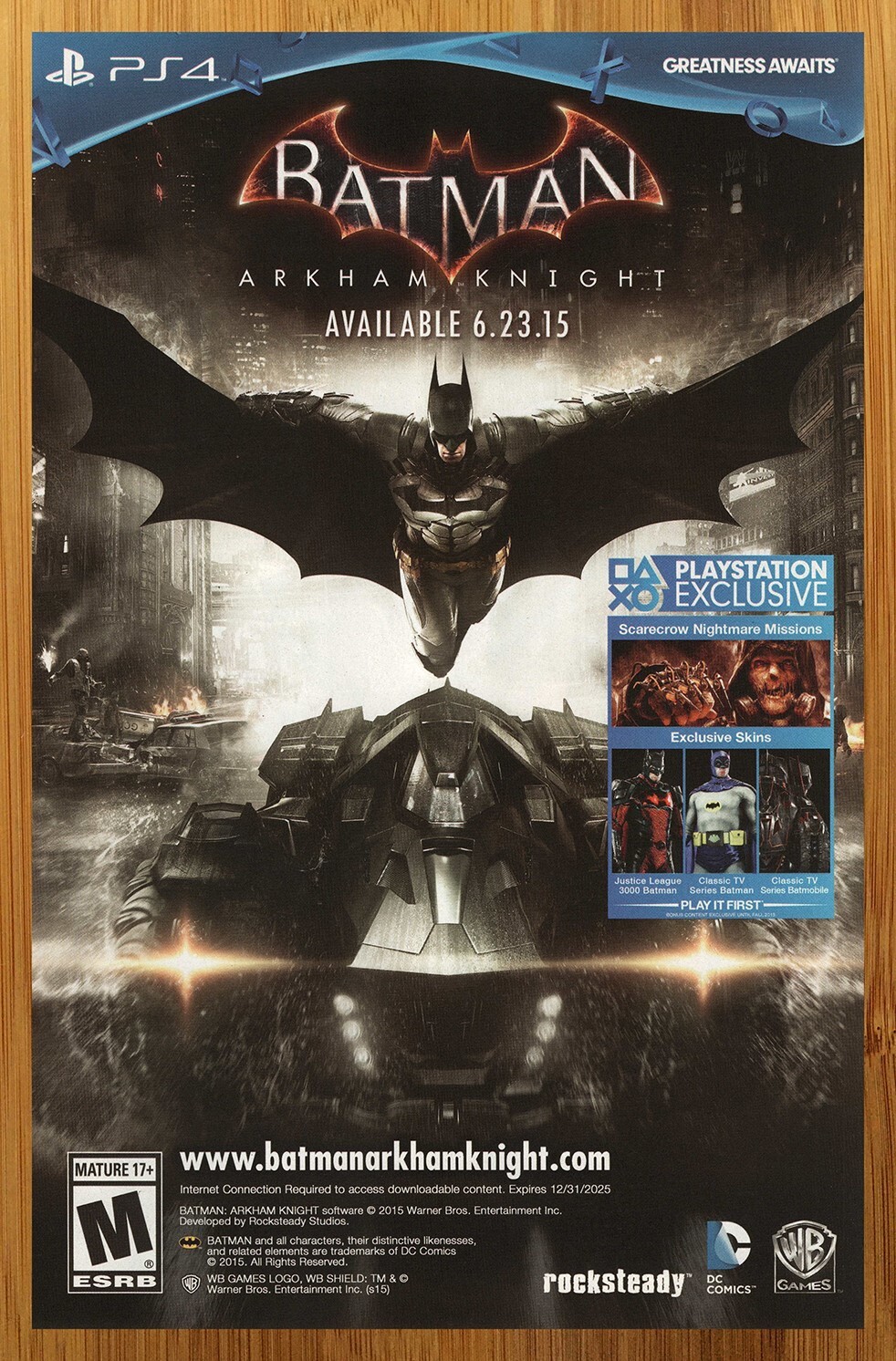 2015 Batman Arkham Knight Playstation 4 PS4 Print Ad/Poster Video Game Promo Art