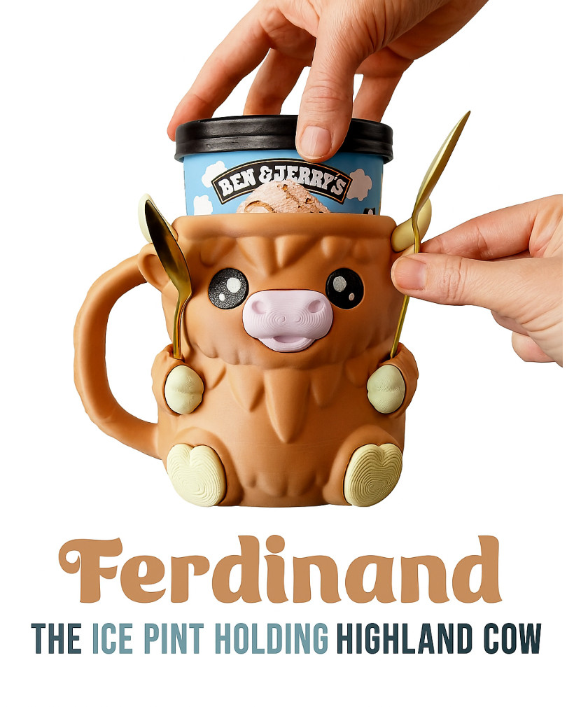 Ferdinand the Highland Cow Ice Cream Holder – Fits Pint Size – Eco-Friendly