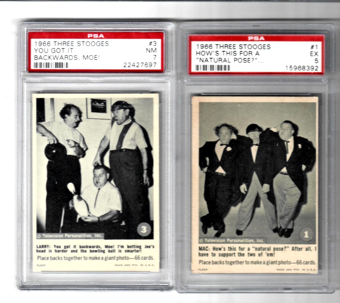 1966 fleer three stooges Complete set 1- 66 # 1 and # 3 psa graded vintage