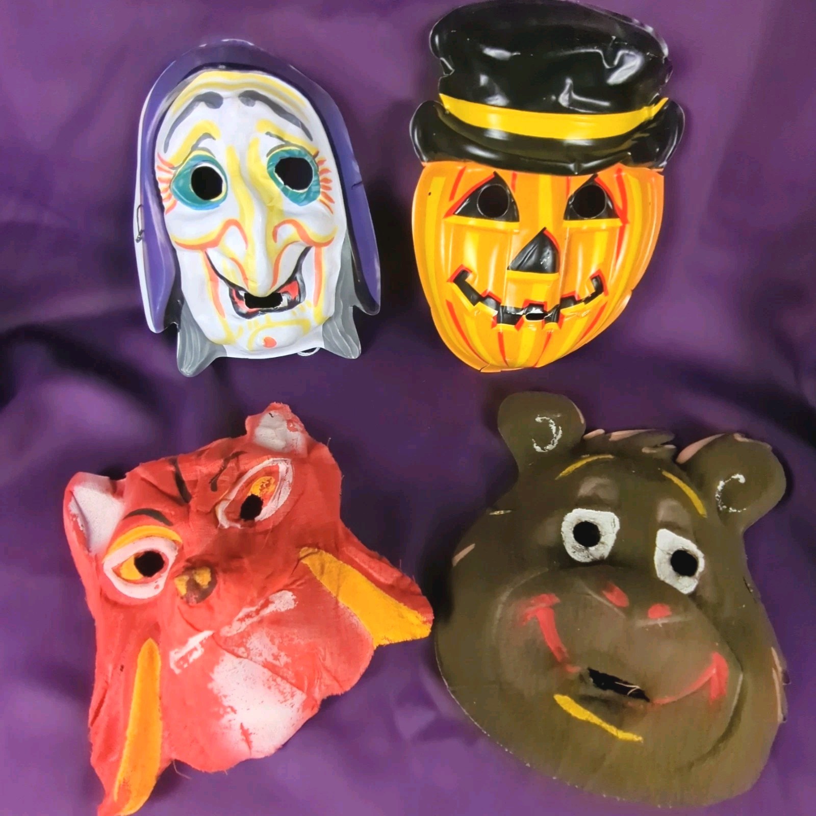 Rare Vintage Halloween Masks Lot Witch Bear Fox Pumpkin Halco Masquerade Read