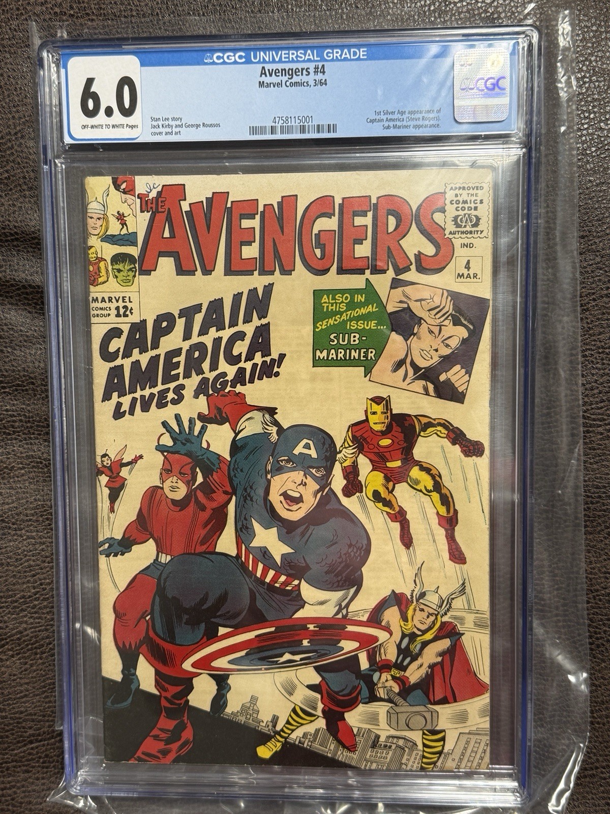 AVENGERS #4 CGC Fine (6.0) 1st Silver CAPTAIN AMERICA! Clean!