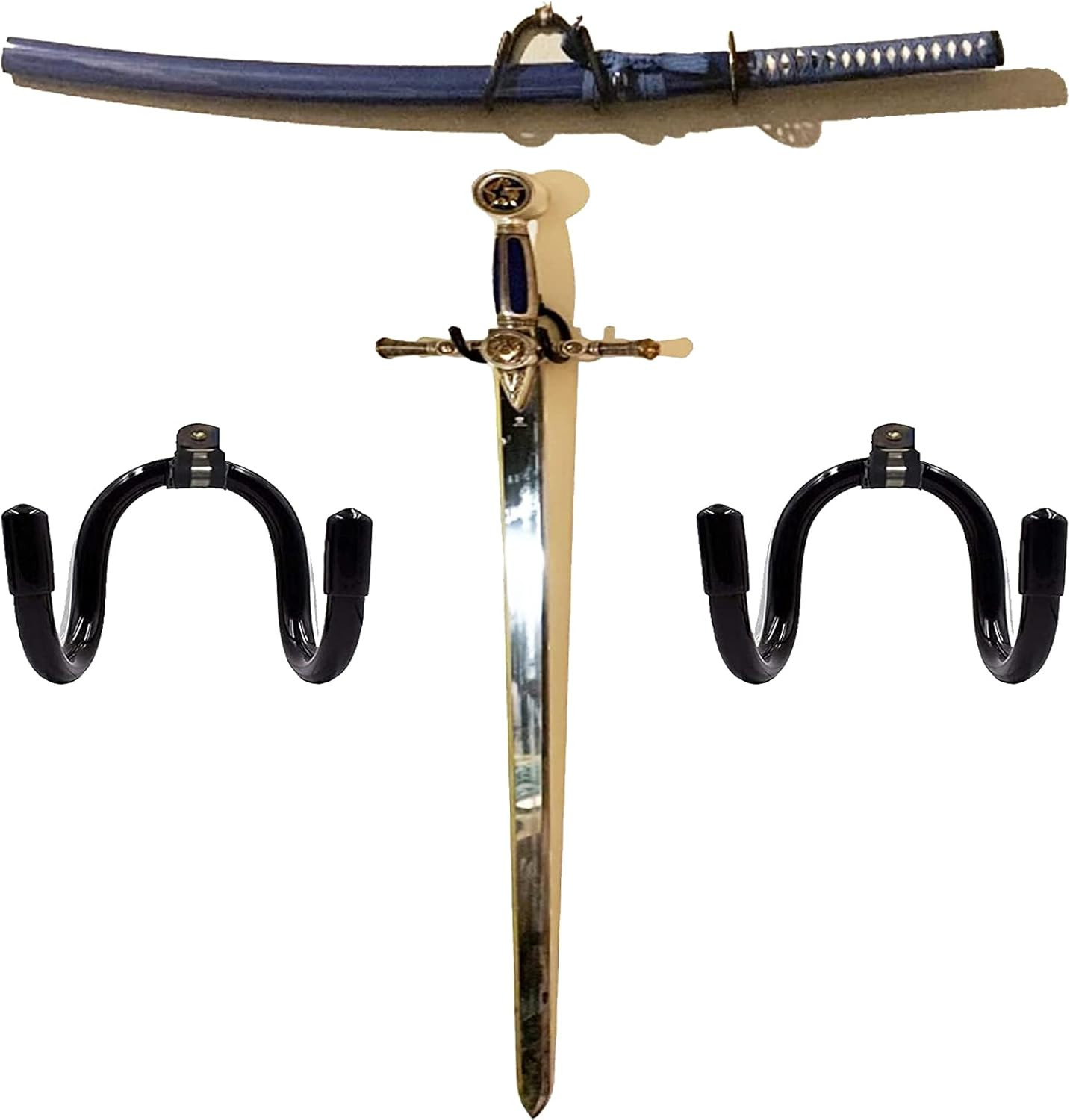 2-Pack Universal Wall Mount Sword Rack Dagger Axe Display Hanger Vertical/Horizo