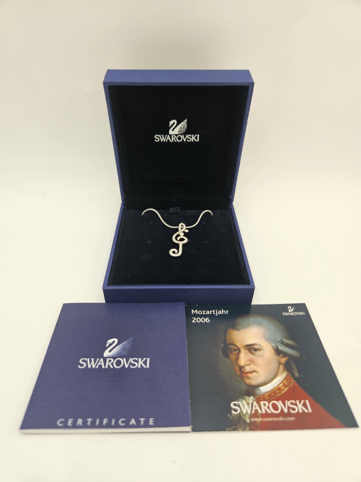 Swarovski Swan Signed Mozart Treble Clef Pendant Necklace New with Box and Tag