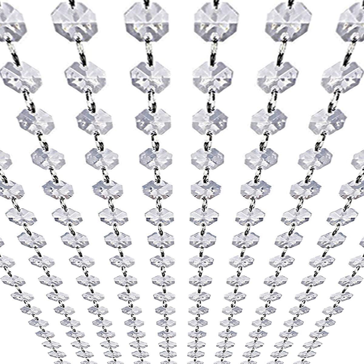 33Ft K9 Glass Crystal Garland Strands – Hanging Chandelier Gem Bead Chain – 14Mm