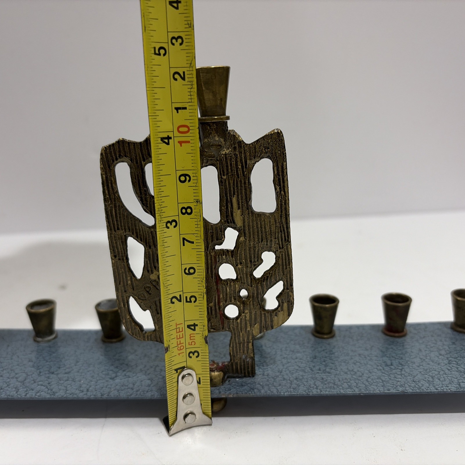 Vintage Oppenheim Solid Brass Chanukah Hanukkah Menorah Candles Holder Israel
