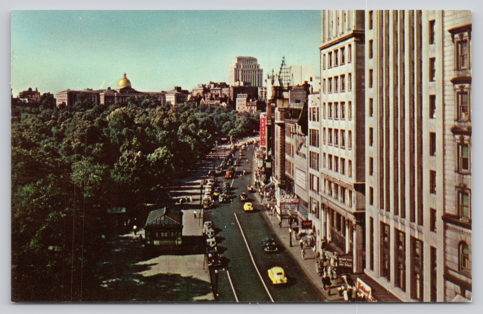 Vintage Boston Tremont Street Boston Commons Photochrome Postcard 1939-Now