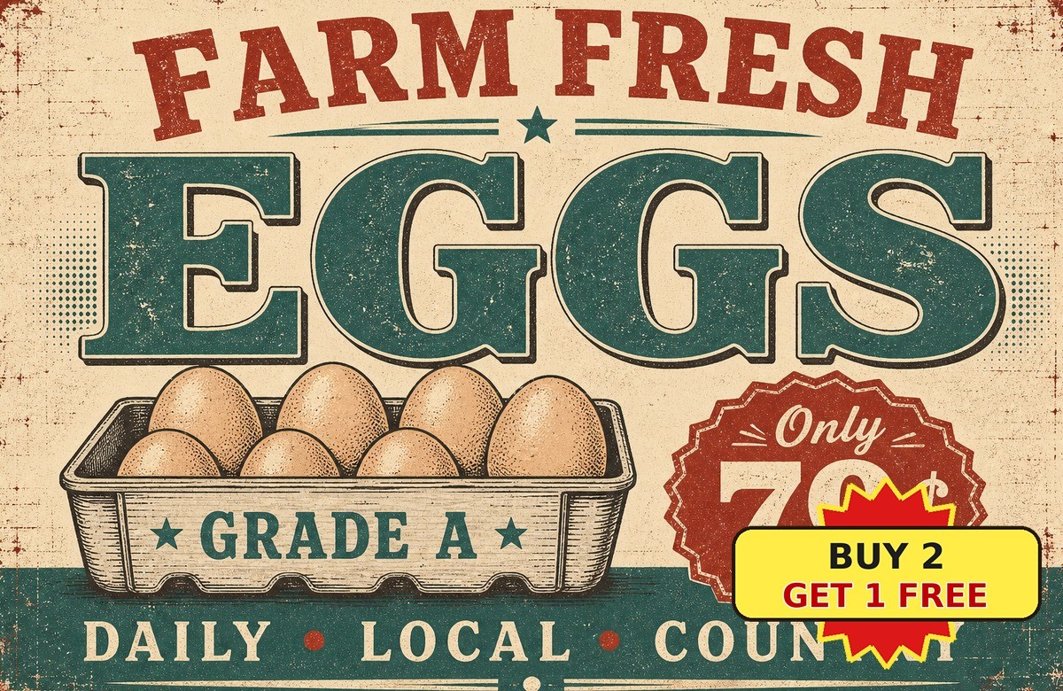 Farm Fresh Eggs Chicken Coop Poultry Farmhouse Kitchen Metal Tin Sign Decor
