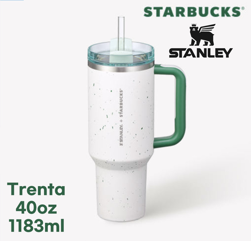 LTD STARBUCKS + STANLEY QUENCHER TUMBLER TRENTA GREEN PEBBLE 40 OZ 1183 ML KOREA