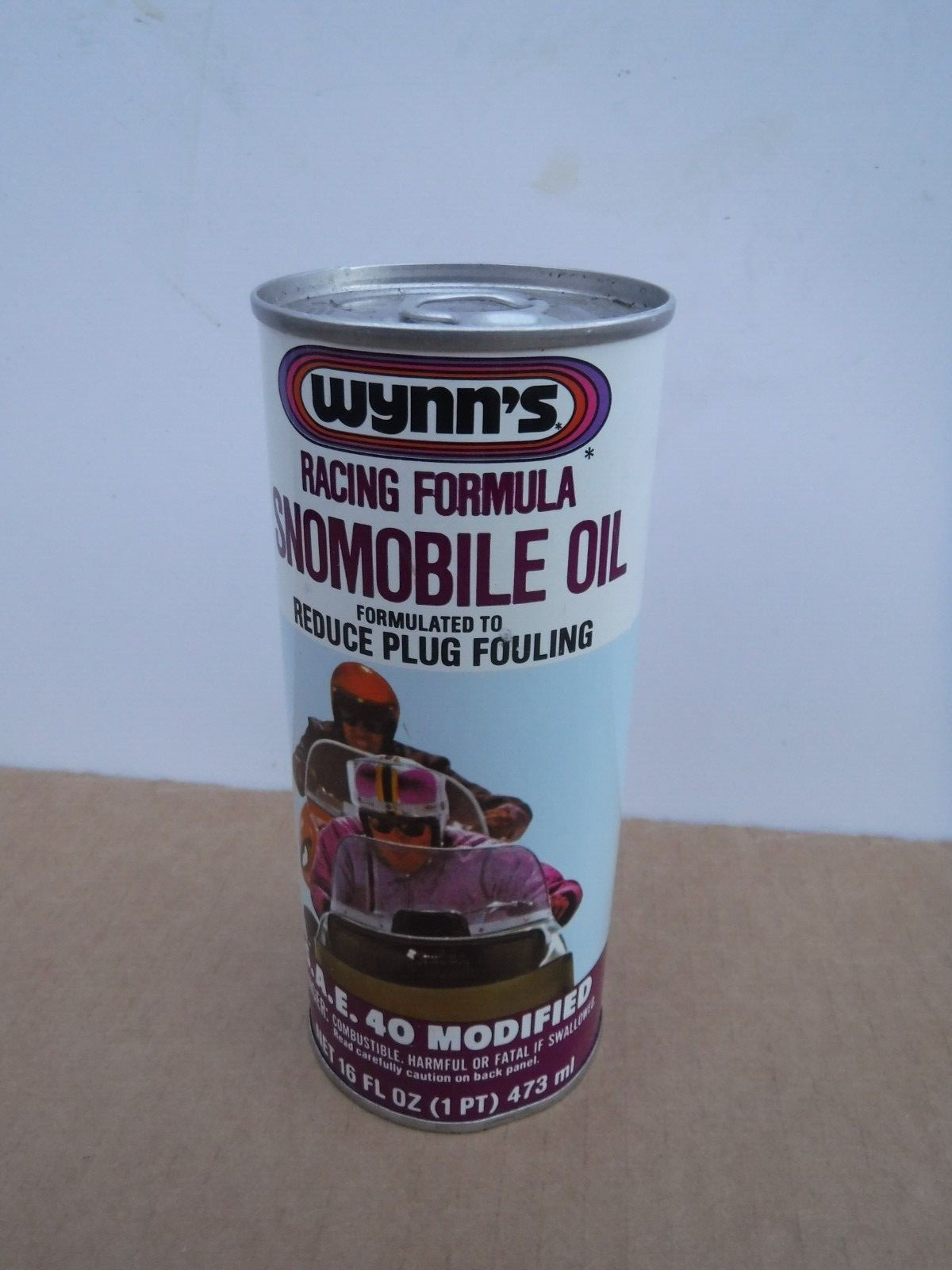 WYNN’S 2 cycle Racing Snowmobile Oil. SAE 40 Solder Seam 16oz Metal Can FULL #2