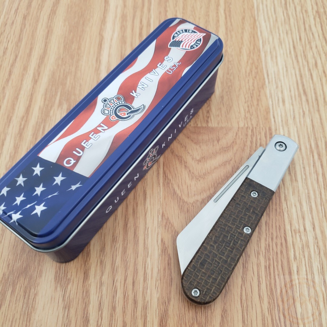 Queen Large Barlow Folding Knife Bohler M390 Steel Blade Brown Micarta Handle