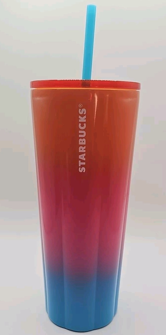 Starbucks Stainless Steel Sunset Gradient Summer Tumbler Pink Orange Blue 24Oz