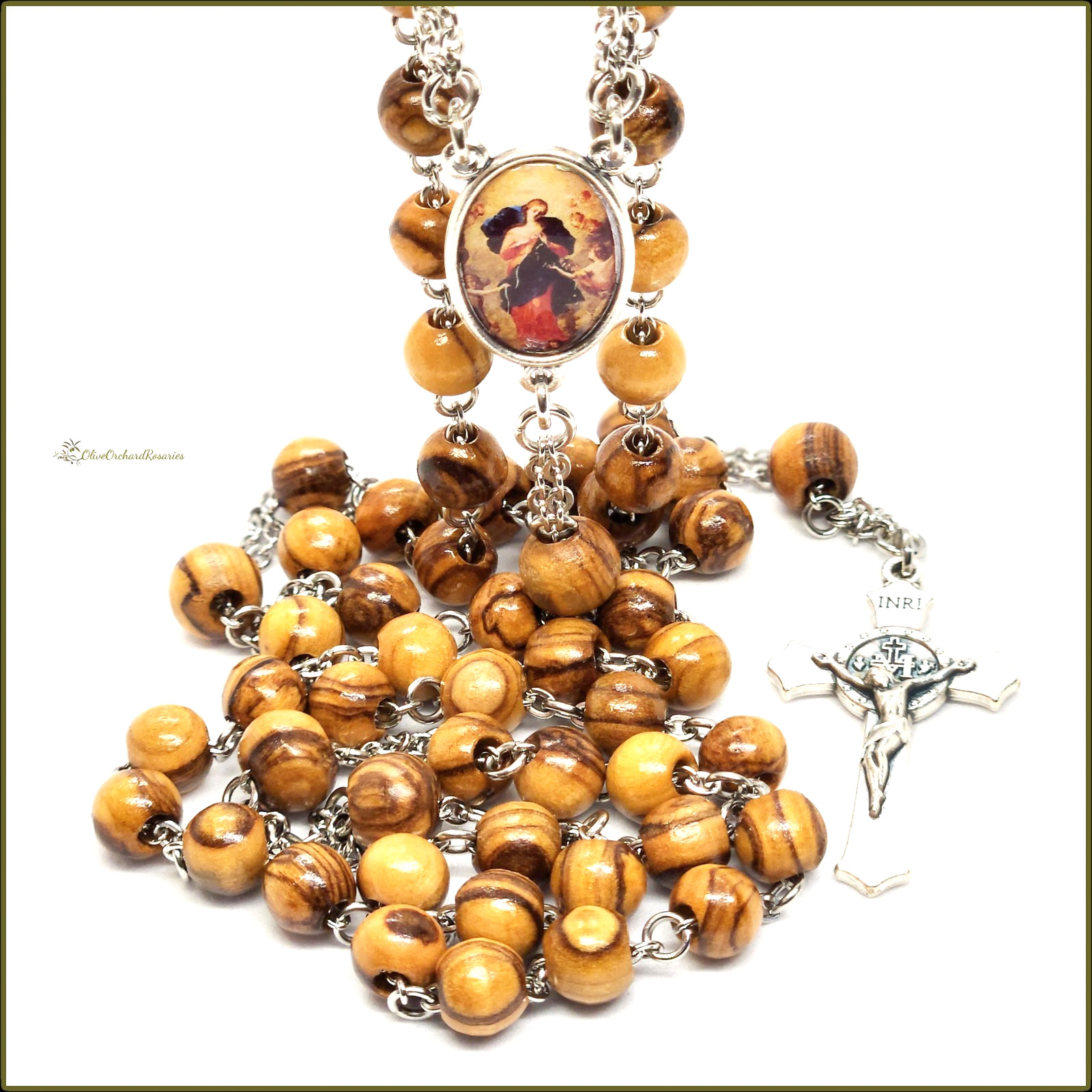 Handmade Our Lady Undoer of Knots Holy Land Olive Wood Beads Traditional Rosary