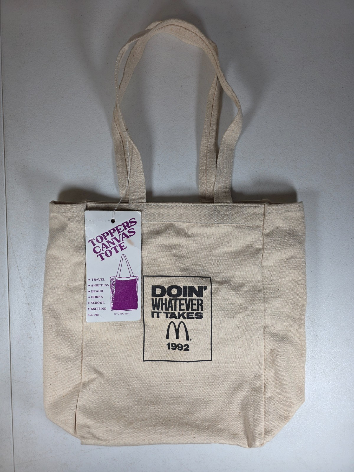 Vintage 1992 McDonald’s Canvas Tote Bag Doin’ Whatever It Takes New w/ Tags
