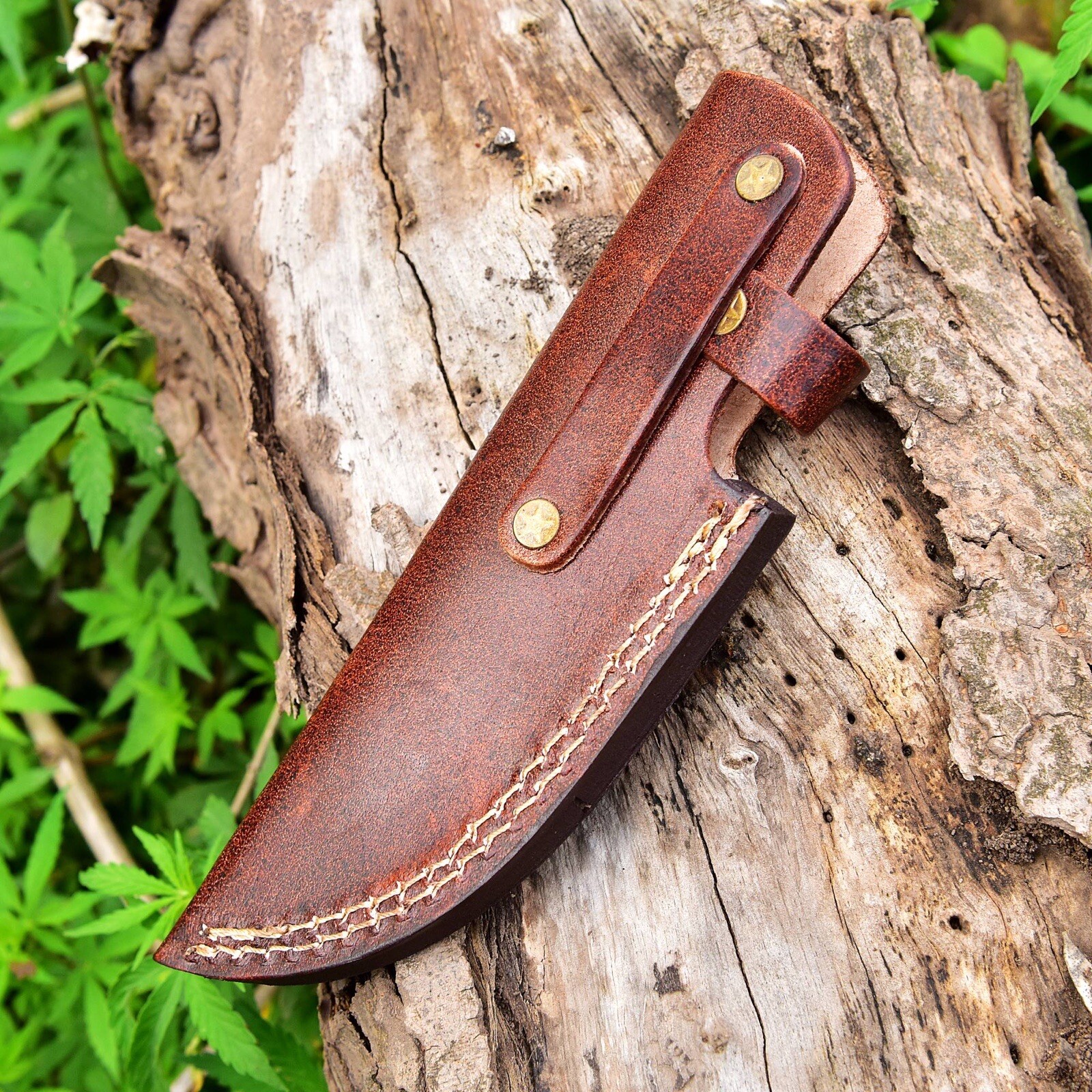 Handmade Genuine Leather Sheath Fixed Hunting Blade Knife Engraved Belt Loop 347
