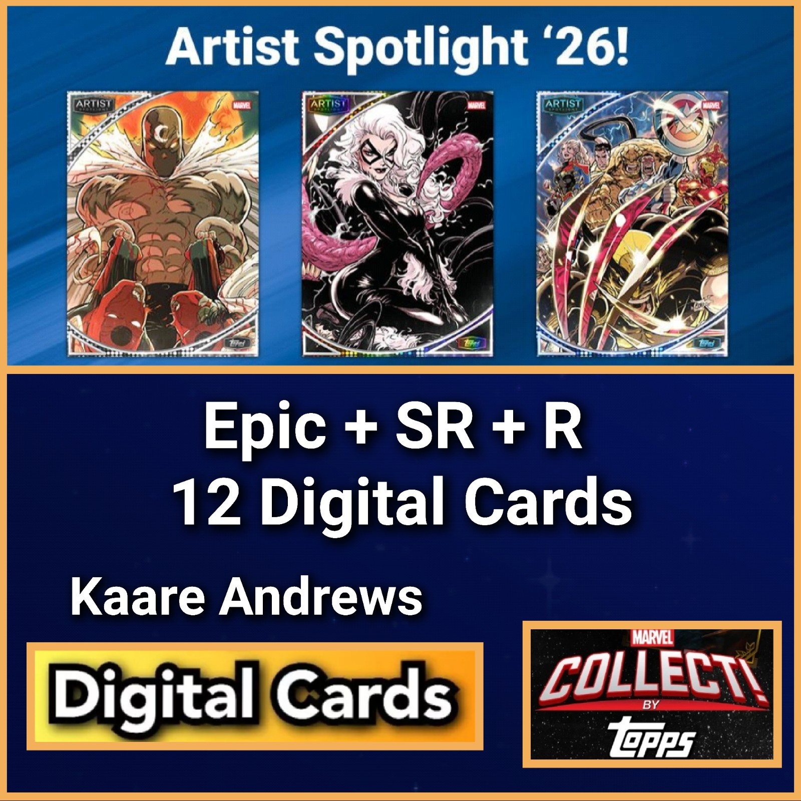 Topps Marvel Collect Artist Spotlight 26 Kaare Andrews Epic+SR+R 12 Card Set