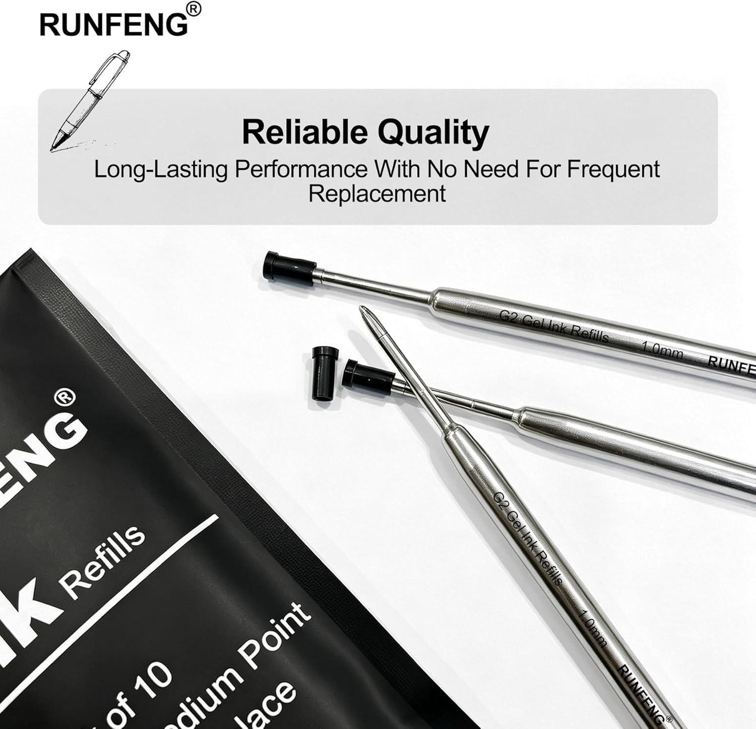 Pack of 10 Replaceable Ballpoint Pen Refills, G2 Gel Ink Refills,1Mm Medium