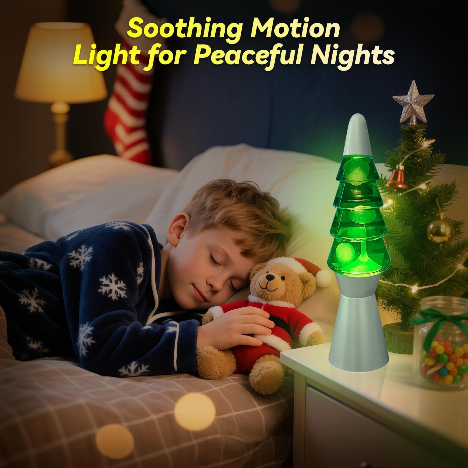 Liquid Motion Lamp Tree Mood Lighting Night Light Green Water & White Wax 13….