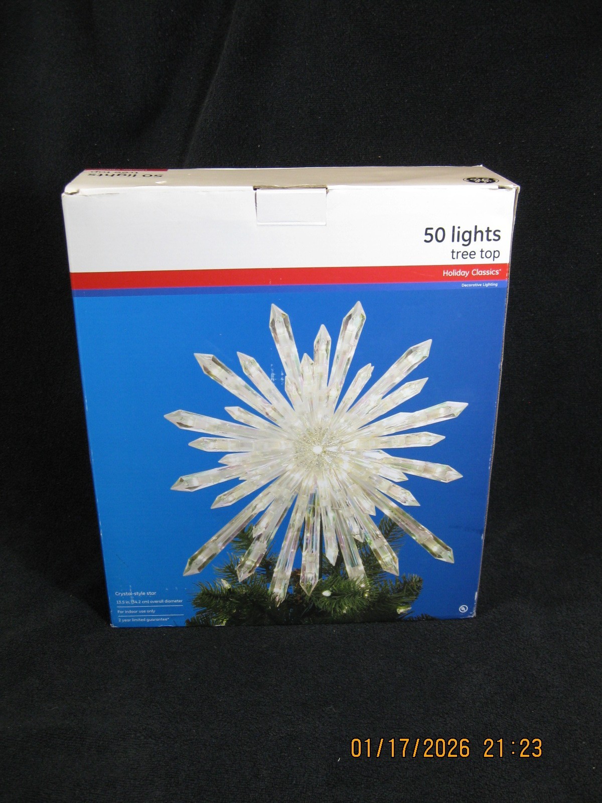 GE Crystal Tree Top Topper Xmas Star 50 Lights Holiday Classics Works BIG 13.5”