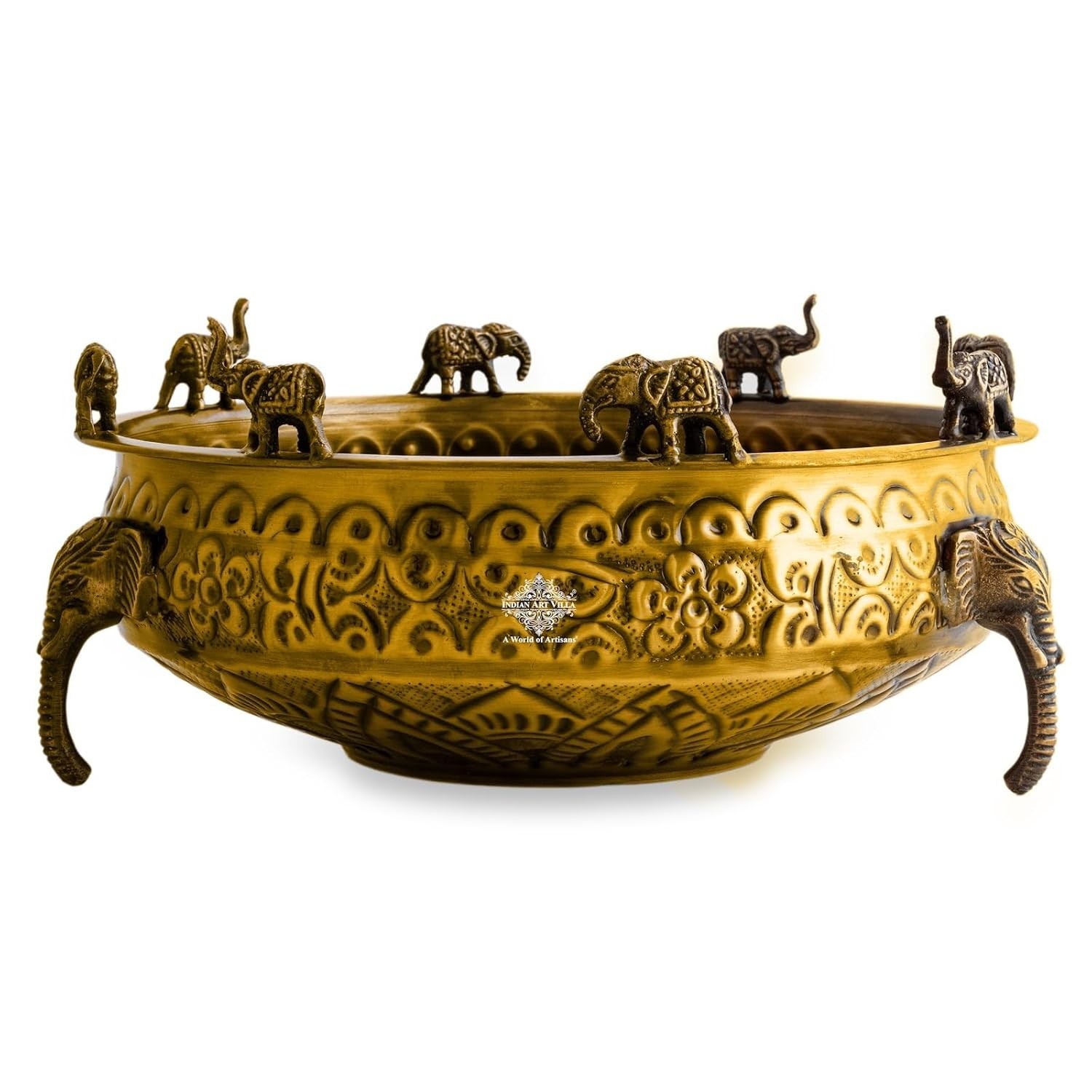 Brass Elephant Urli Bowl 8.4′ Decorative Flower & Candle Floating Bowl Set Of 1