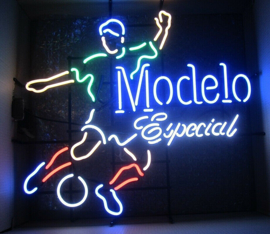 Modelo Especial Soccer Player Cerveza Beer 20″x16″ Neon Light Sign Lamp Bar Open