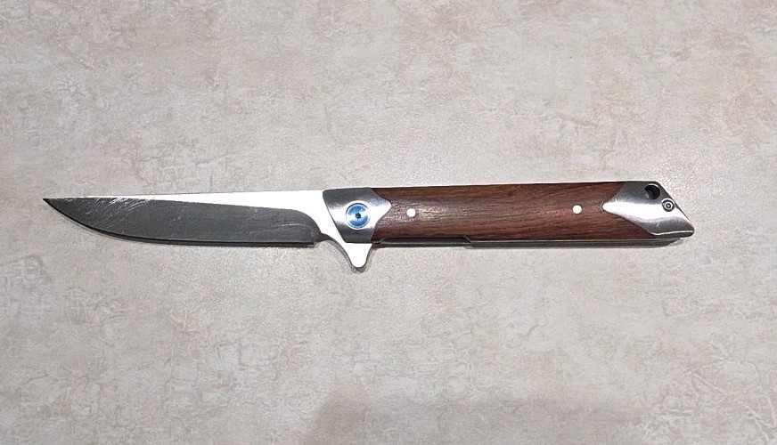 Kwaiken Pocket Knife, Drop Point Blade, 9″ OA, Blue Anno Pivot, Wood Scales, NIB