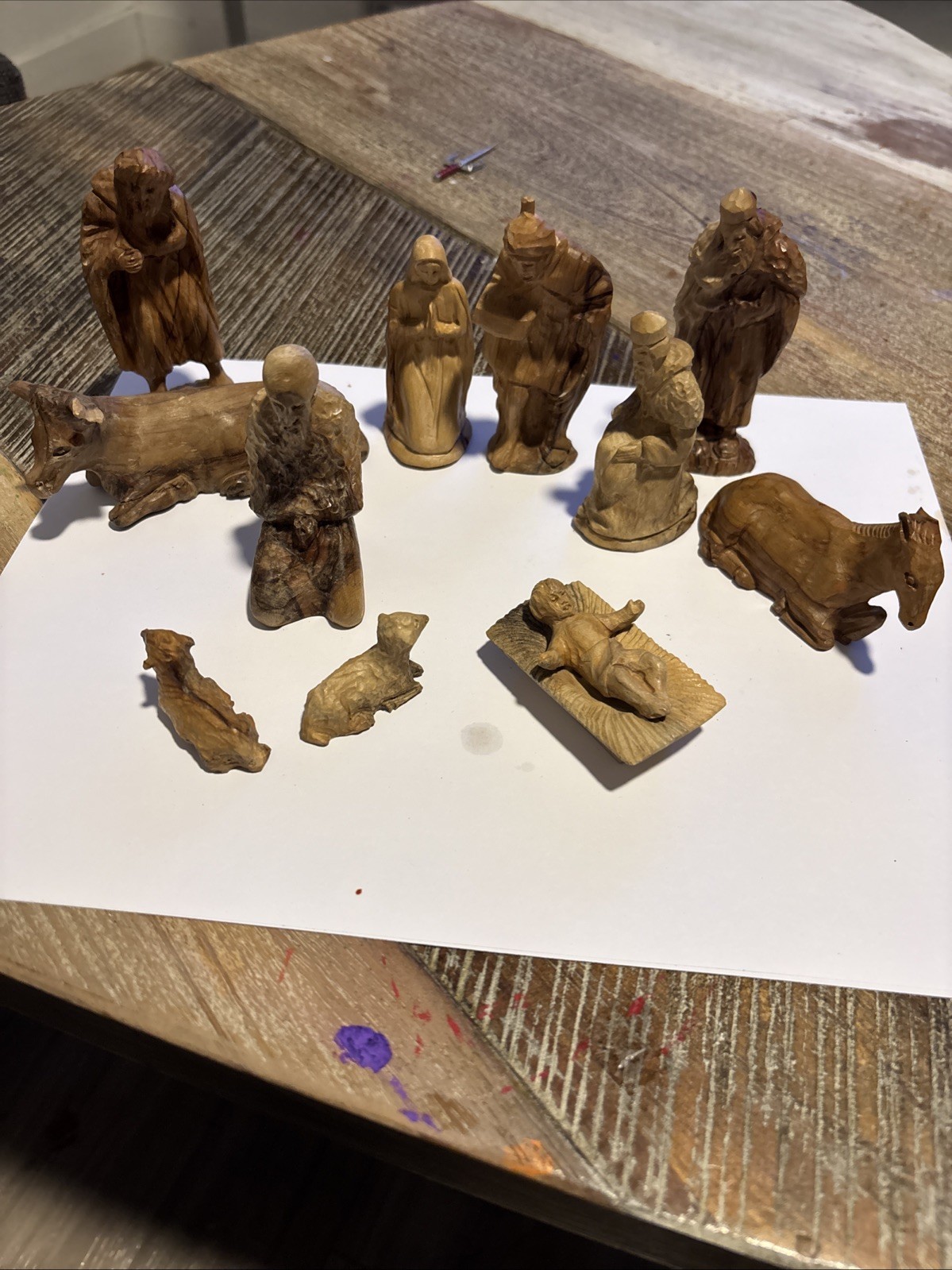 Vtg Olive Wood 11 Piece Nativity Set Figures Holy Land Hand Carved