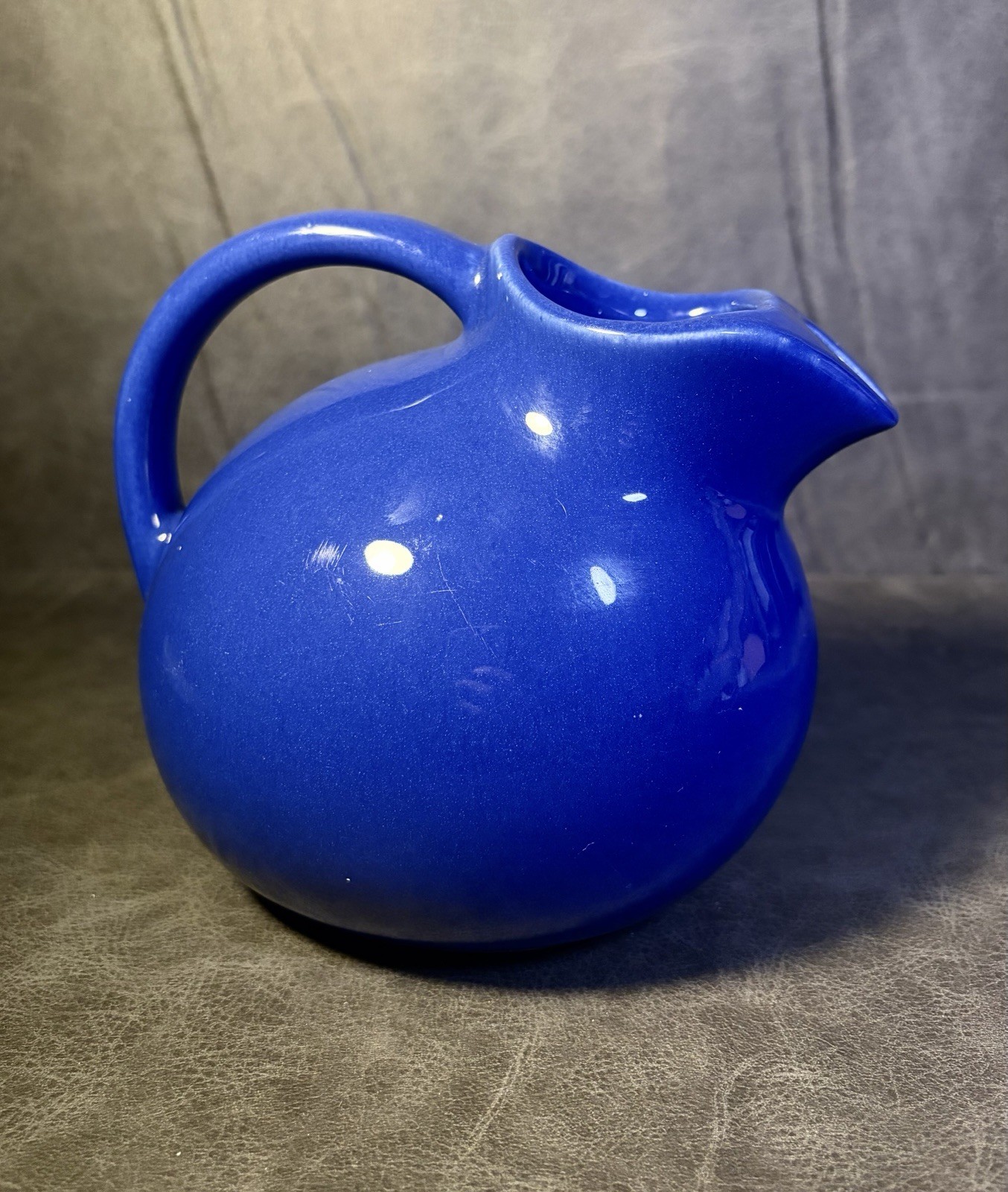 USA Cobalt Blue 8 Cups POTTERY BALL PITCHER Ceramic Tilt Water Jug 2 Quarts