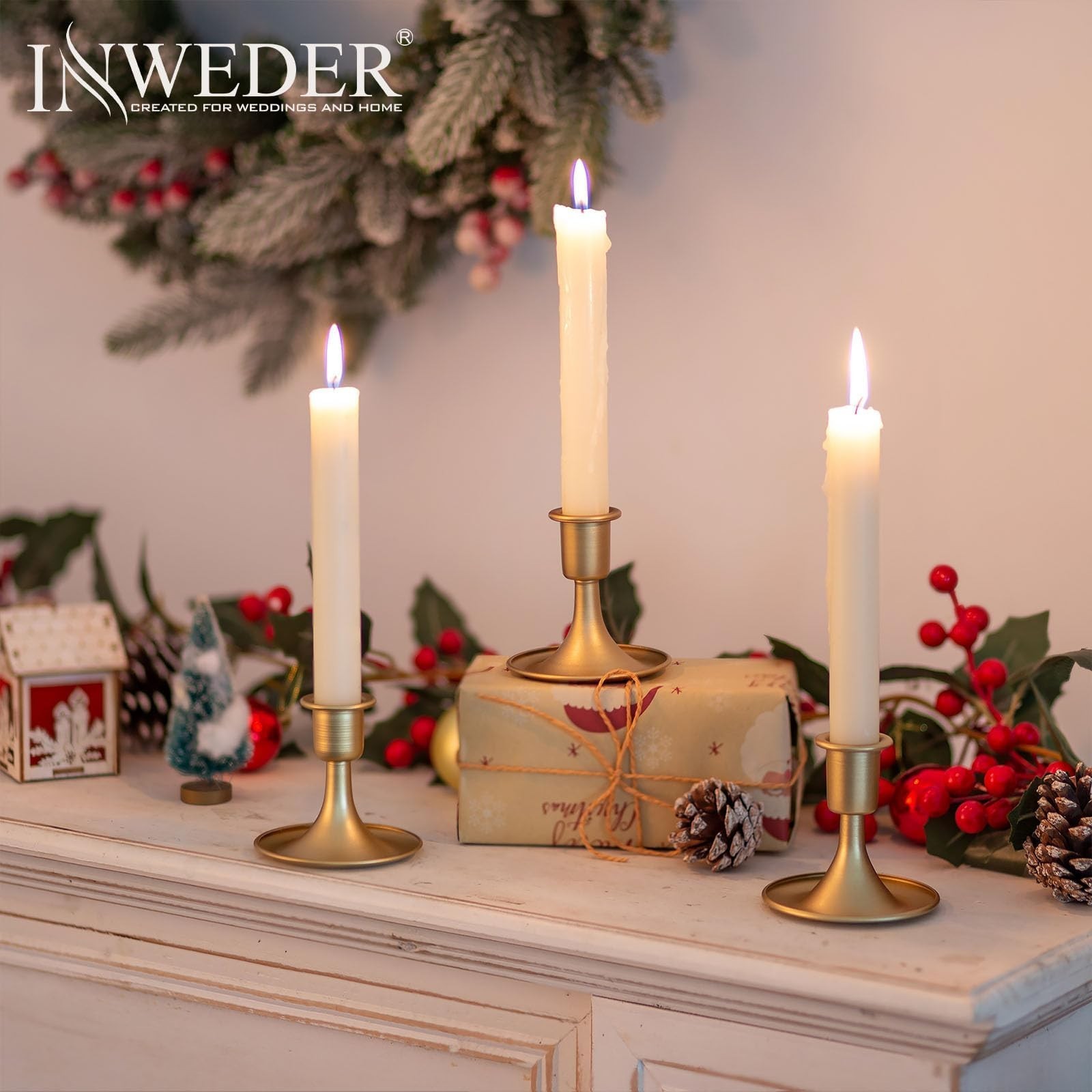 Gold Candlestick Holders Vintage: Taper Candle Holder Set of 2 | for 0.87″ Ta…