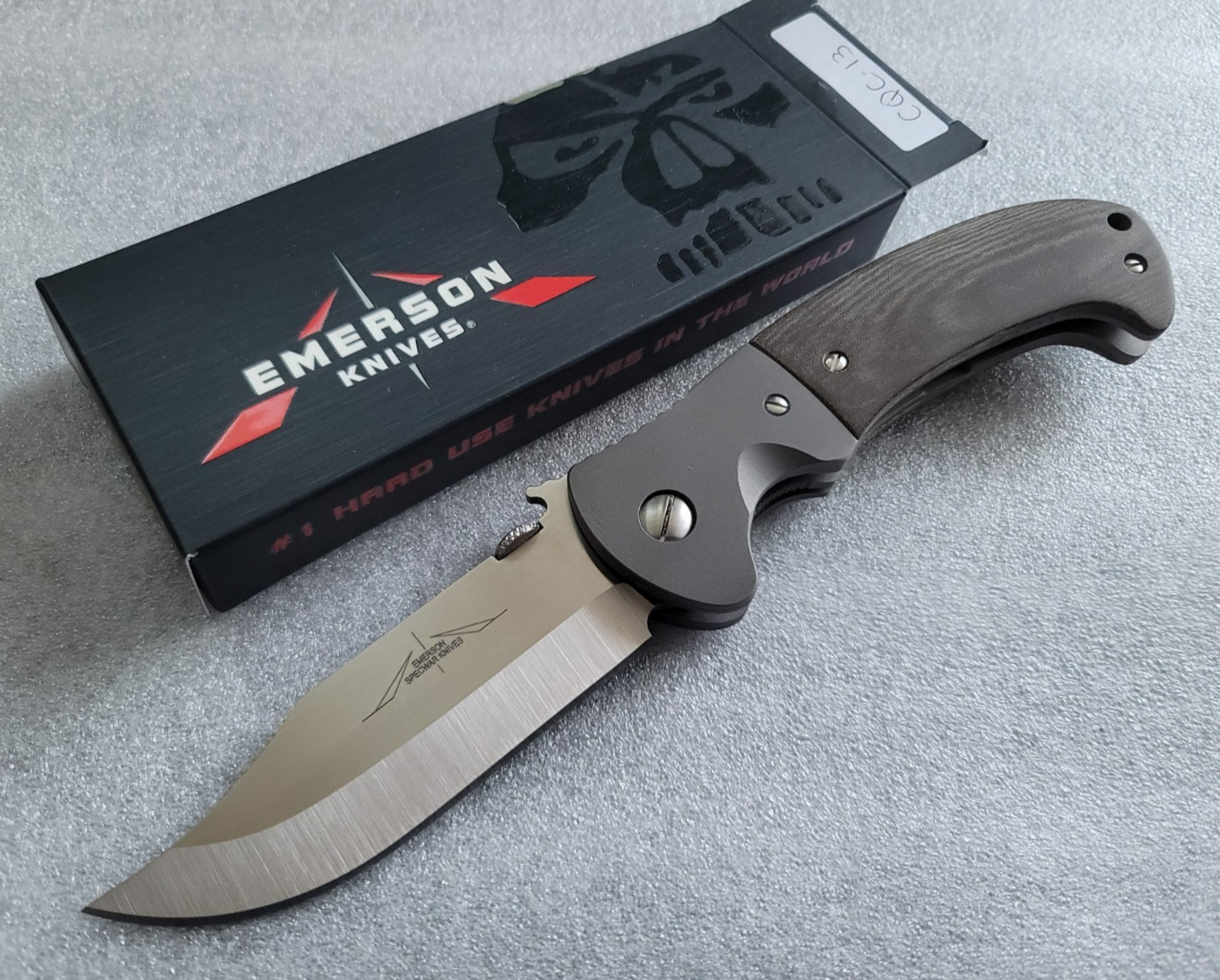 Ernest Emerson Knives Custom CQC-13, Satin Blade, Blasted Ti, Smooth Micarta
