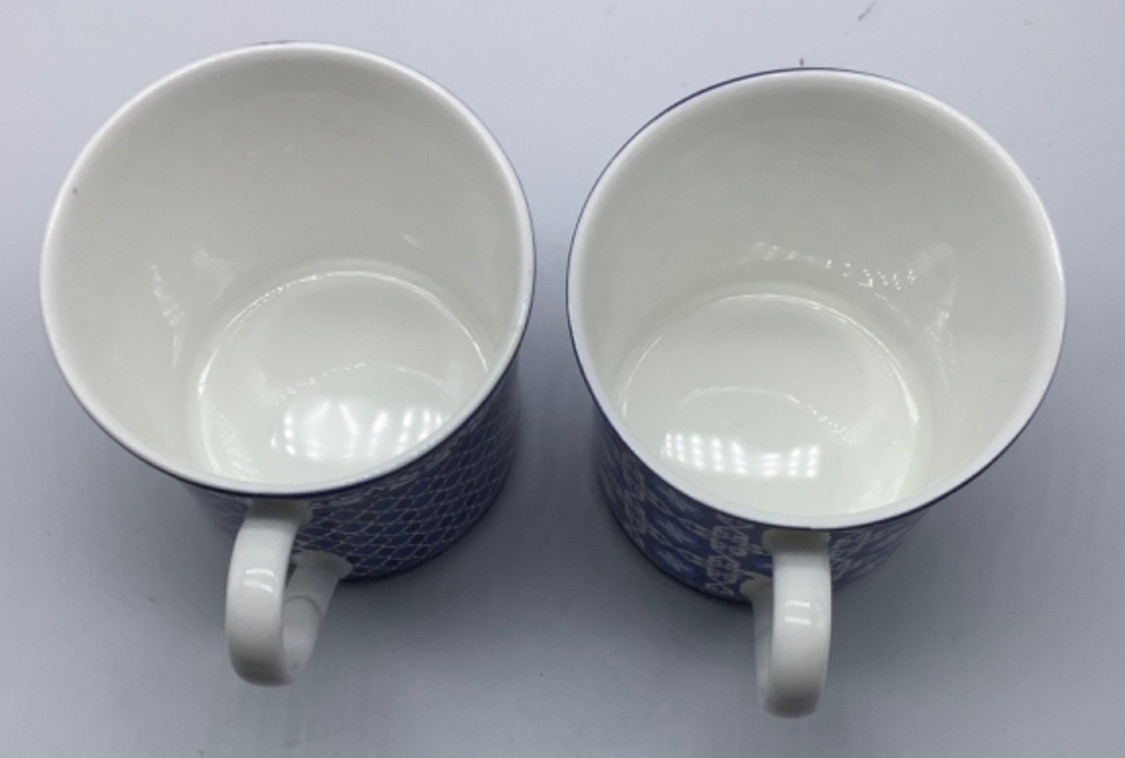 Stechcol Gracie Bone China Mugs/Cups, Blue Mosaic Geometric, 3.25” Set of 2