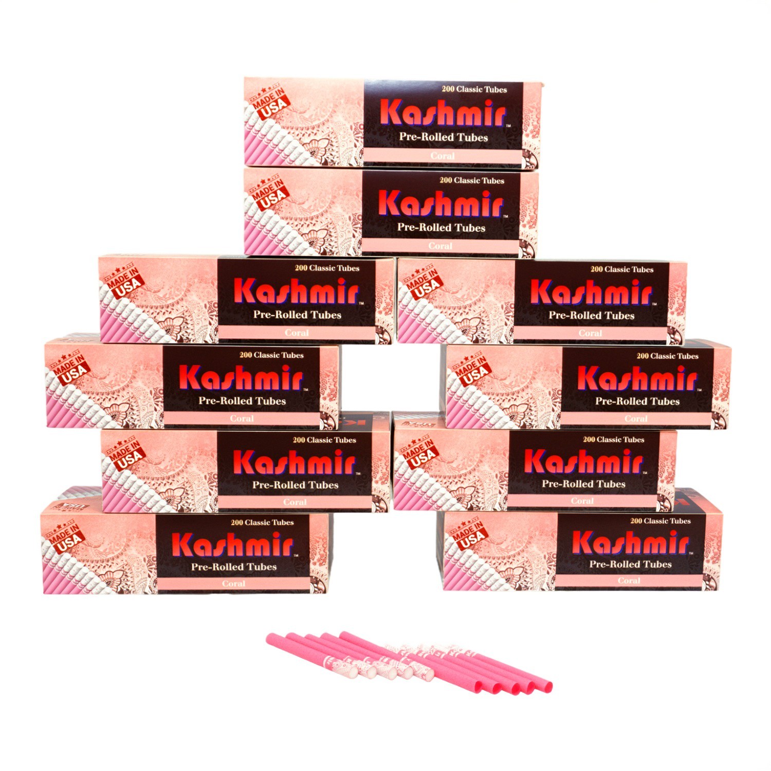 Kashmir Cigarette Tubes Coral King Size 84mm 1000 Count 200 CT x 10 Boxes