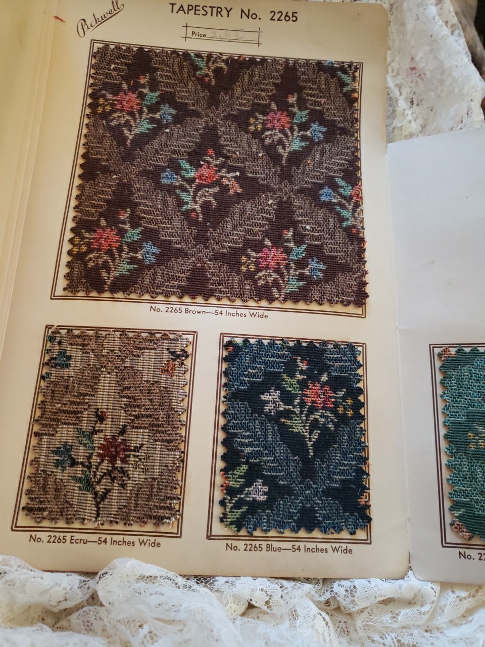 Antique Upholstery Fabrics Sample Book #2, The Pickwell Line, Chicago, Illinois