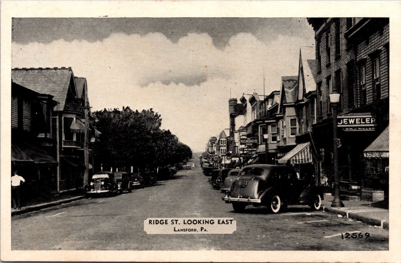 Ridge Street Looking East Lansford Pennsylvania Postcard Classic Cars, Jeweler