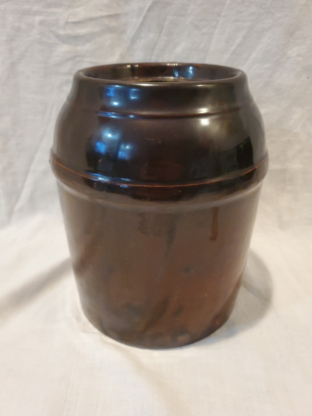 Antique Peoria Pottery Brown Crock Storage Jar 8 1/4″ Tall No Lid