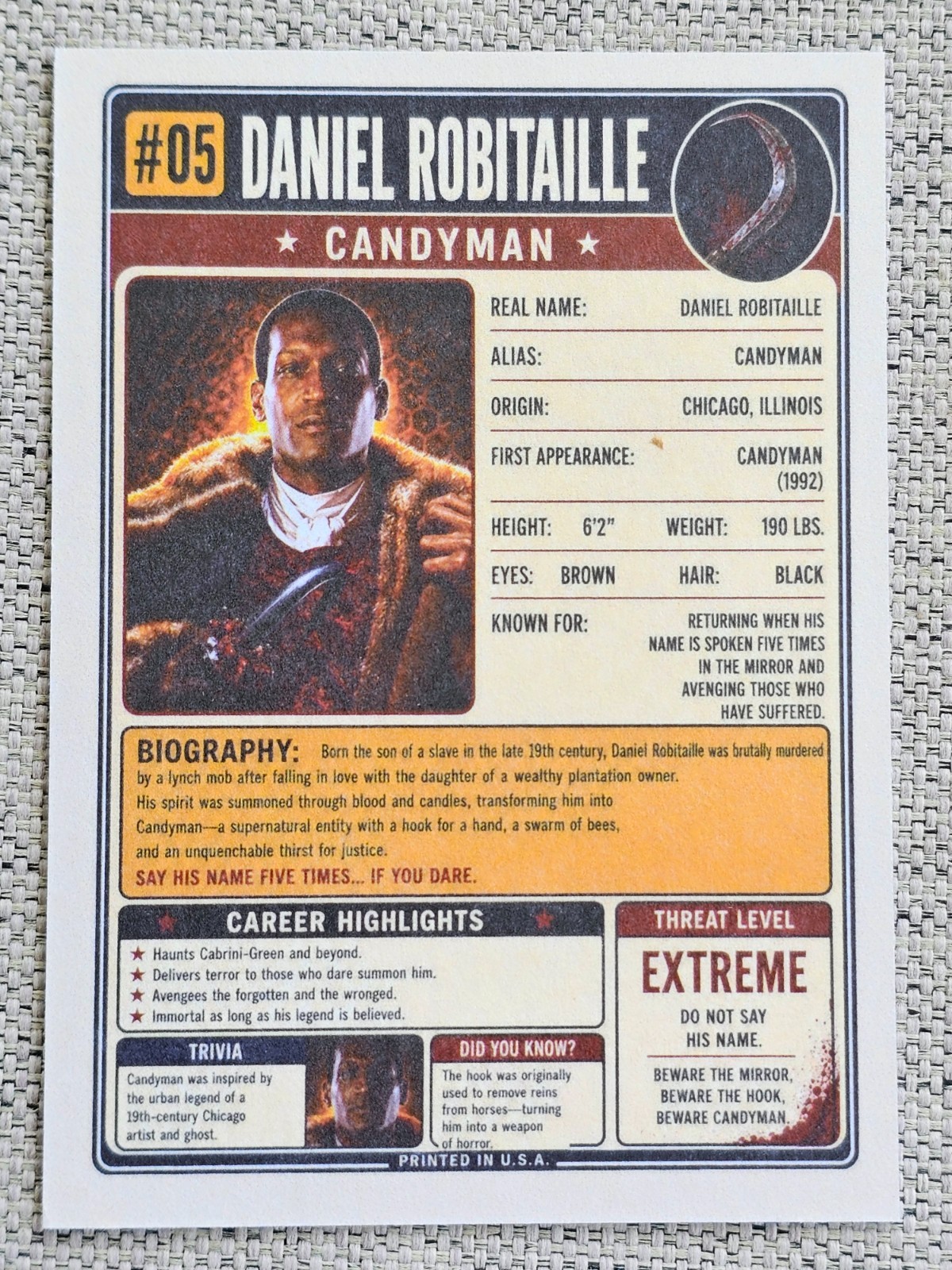 DANIEL ROBITAILLE CANDYMAN – CUSTOM ACEO FAN ART HORROR MOVIE TRADING CARD