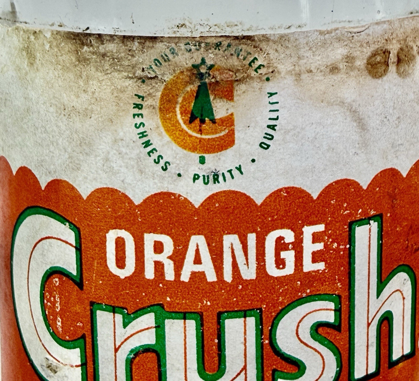 ORANGE CRUSH 10 Oz Soda Bottle w Paper Label Evanston IL 1960s-70s