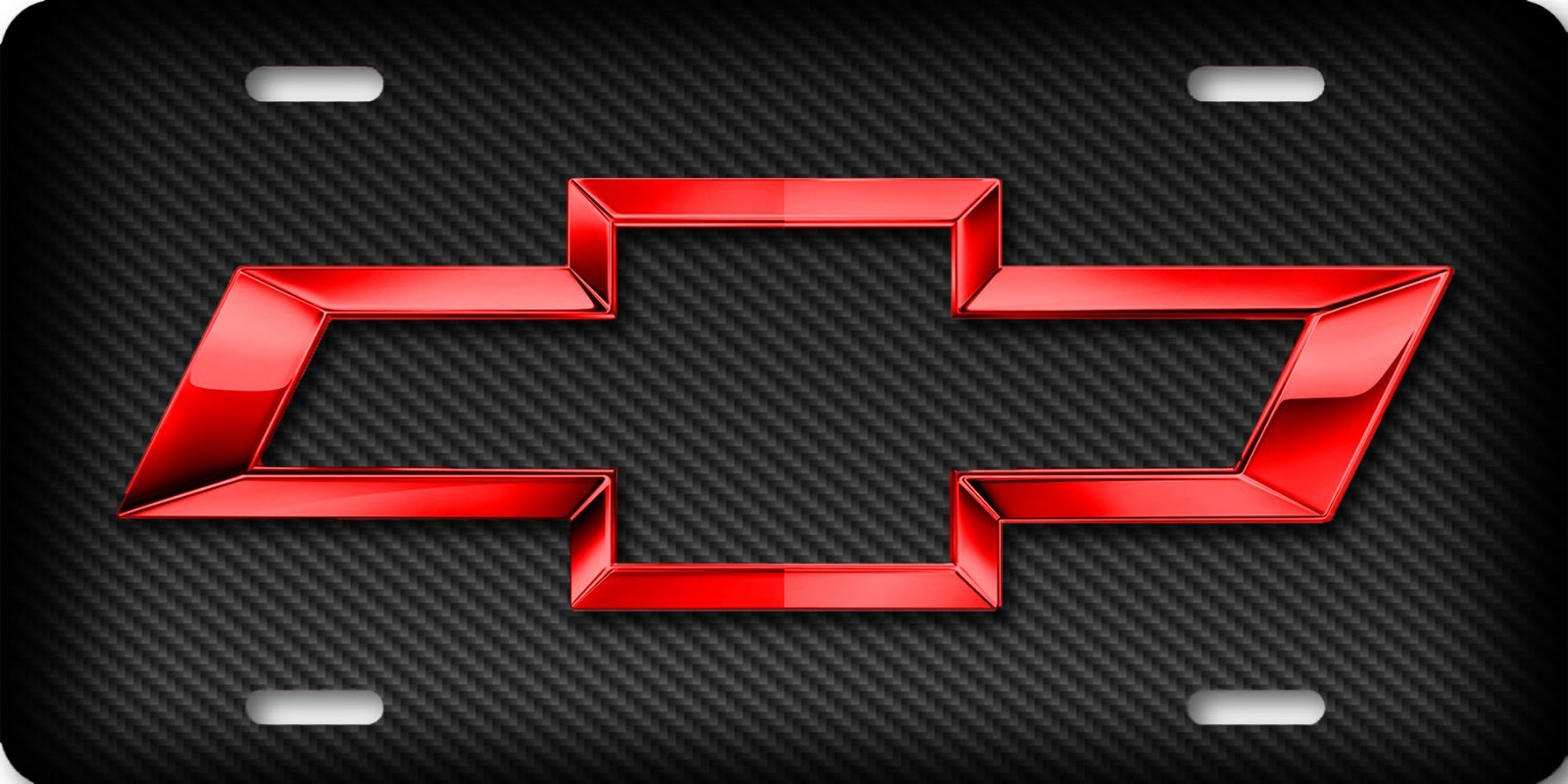 Chevy Bowtie Black and Red Glossy Chrome look FLAT License Plate 12″x6″