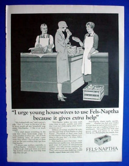 Vintage 1926 FELS-NAPTHA Laundry Soap Grocery Store Art Décor 1920’s Print Ad