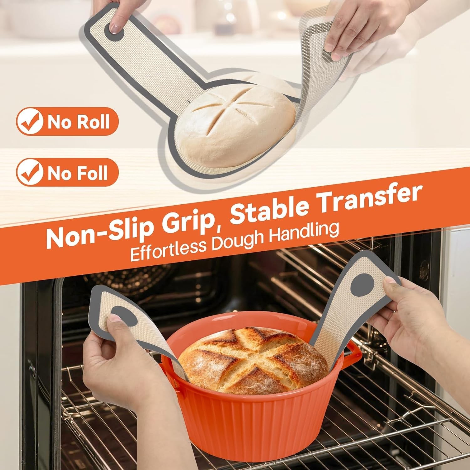 Silicone Bread Sling Non-stick Oven Safe 500°F Reusable 2pcs Oval Round