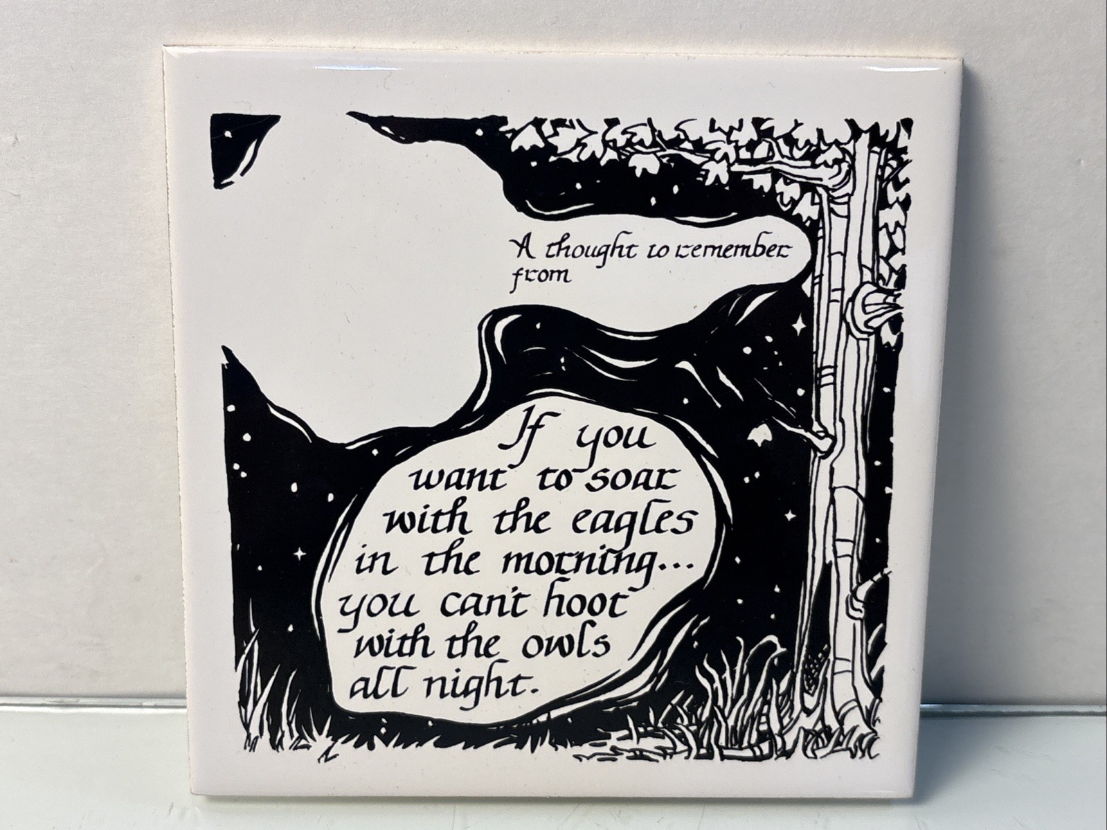 Vintage 1970s Inspirational Quote Ceramic Tile Made in Japan 6×6.10″ Wall Decor
