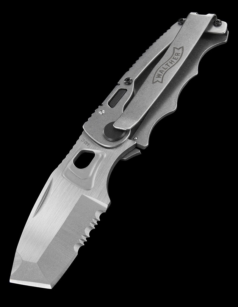 Walther CFK Chisel Folding Knife 2.5″ Part Serrated 440C Steel Blade Stainless