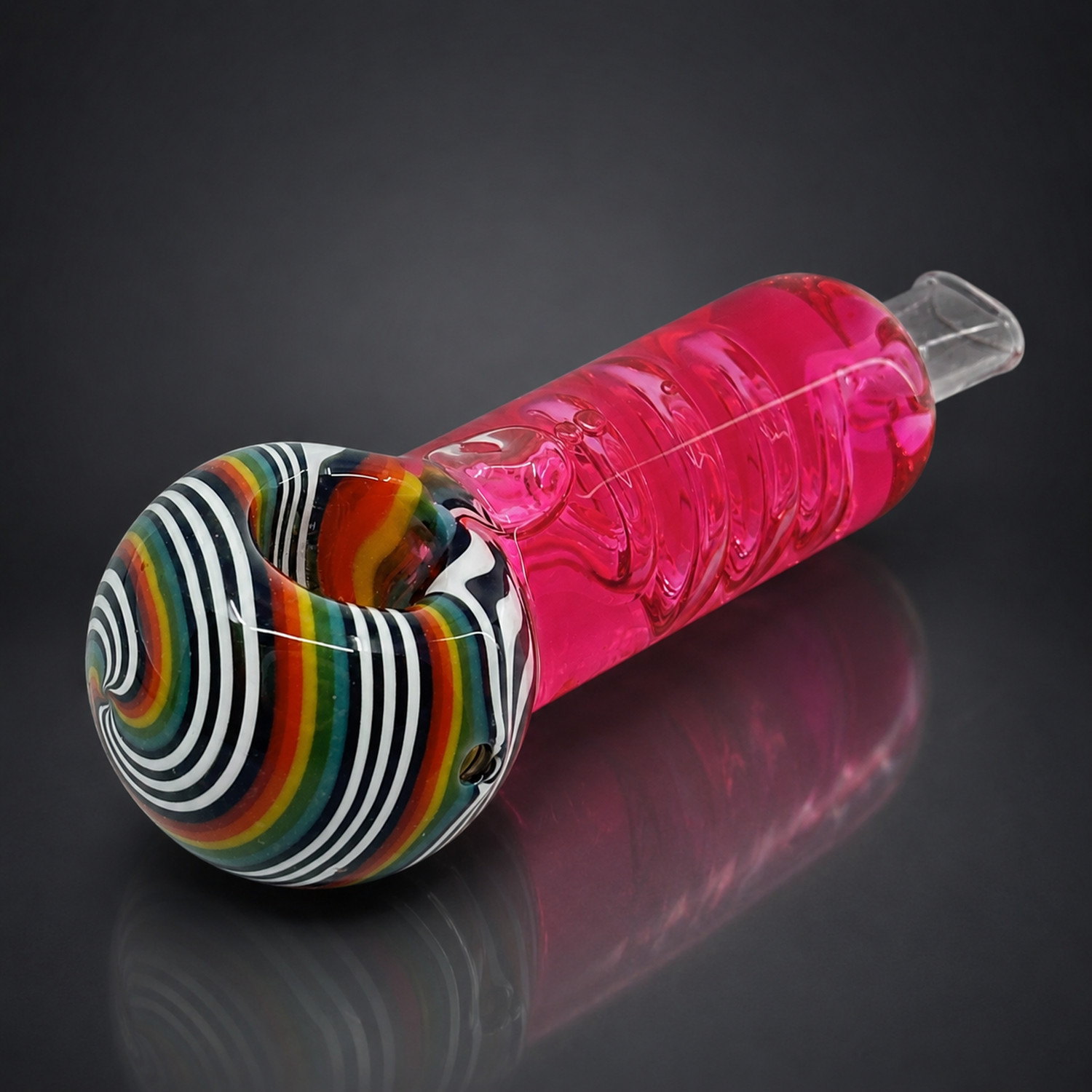 4.5″ Freezable Glycerin Glass Spoon Hand Pipe Pink Rainbow Wig Wag Swirl Smoking