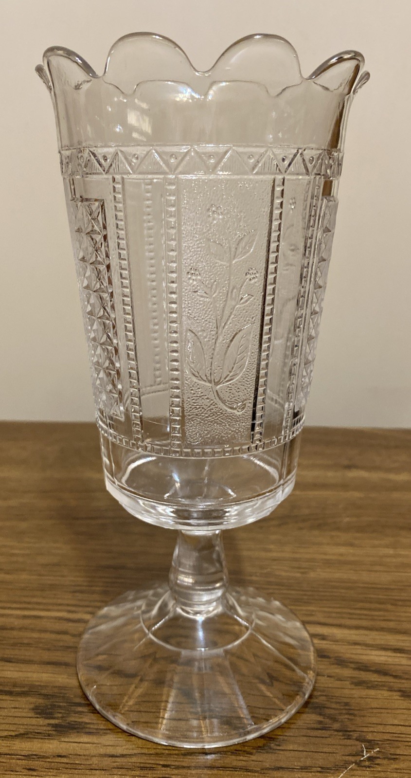 Vintage 1800 Pressed Glass Celery Vase 8.5 inches Floral